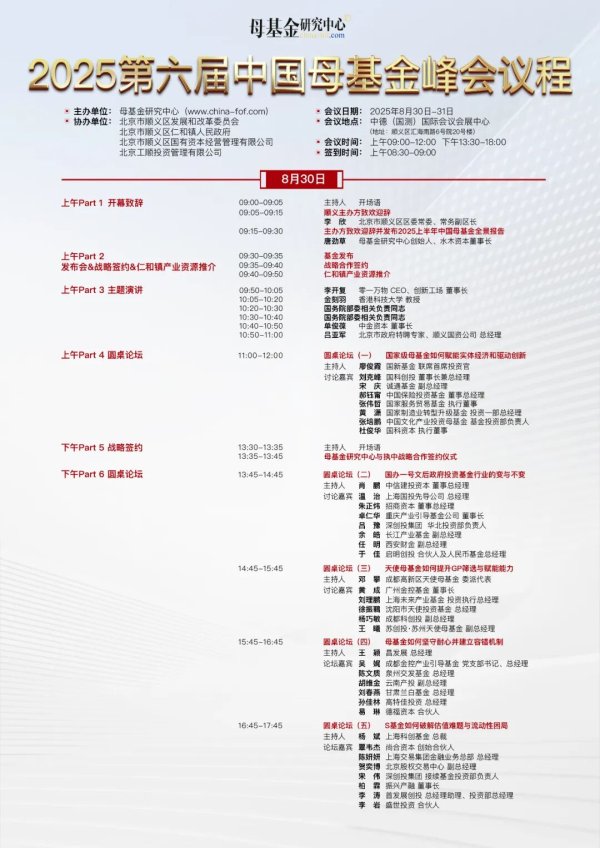 手机股票配资论坛 倒计时1天，2025第六届中国母基金峰会议程公开
